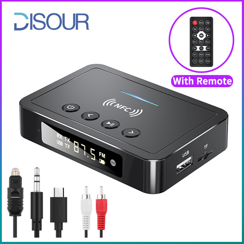 DISOUR NFC LED Digital Display Bluetooth 5.0 Audio Transmitter Receiver  3.5mm AUX RCA Optical Coaxial TF/U-Disk FM Mic Wireless Adapter