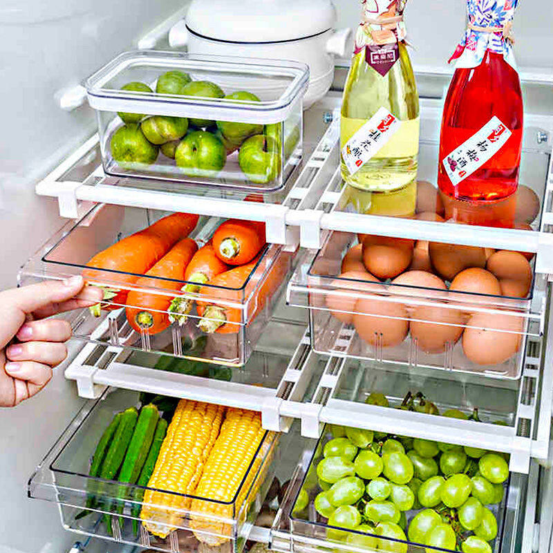 YALEER Tủ Đựng Thức Ăn Nhà Bếp PET Tủ Lạnh Organizer Treo Ngăn Kéo Hộp Lưu Trữ Thực Phẩm Tủ Đông Với Xử Lý, Thực Phẩm Container, Khay Trứng Giá