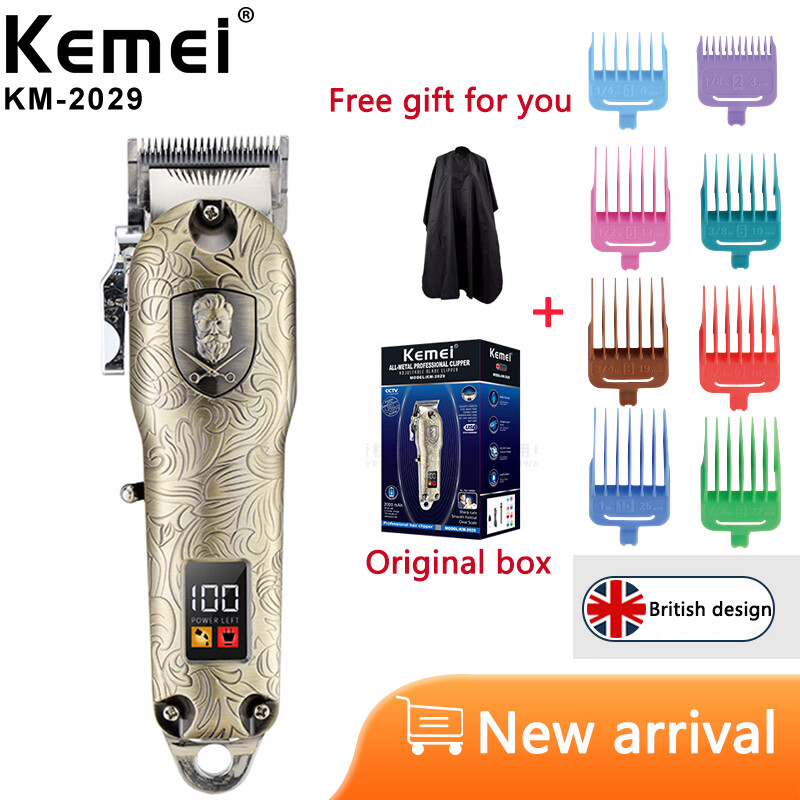 Kemei km-2029 tông đơ cắt không dây có thể sạc lại, tóc clipper, máy cắt tóc kim loại lcd tông đơ cắt tóc chuyên nghiệp không dây