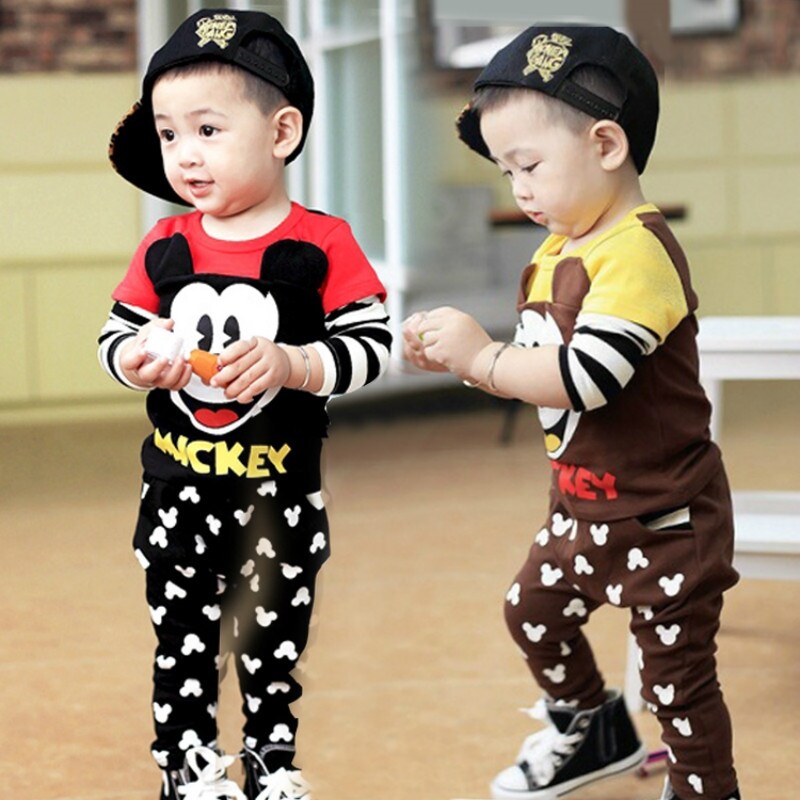 {hot} Fashion Brand Baby Boys Clothing Set Mickey Infant Kid Outfits Summer Spring Autumn Baby Girl Cotton T-Shirt Pant Children Suits