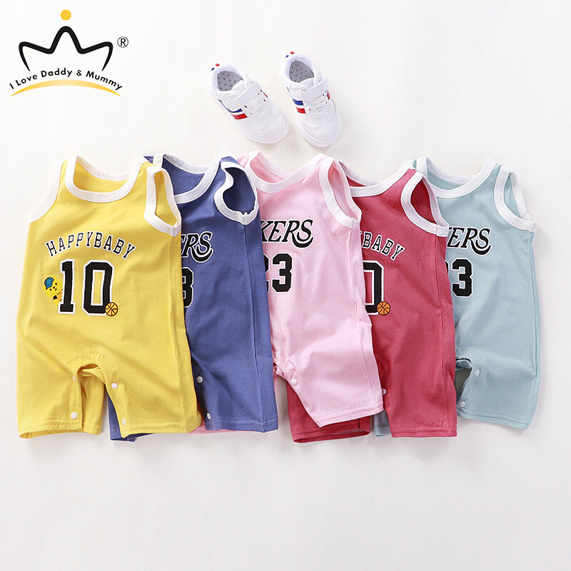 0-12months Không Tay Bé Trẻ Sơ Sinh Romper Phong Cách Thể Thao In Bông Bóng Rổ Mềm NO.10 Jumpsuit, Một Mảnh Cho Bé