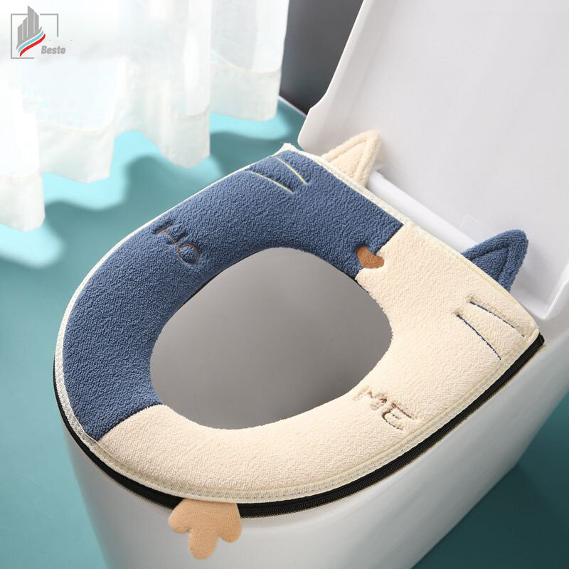 Singlelady thảm nhà vệ sinh có tay cầm thiết kế màu sắc tương phản cho mèo đệm khóa kéo khóa dán đệm nhà vệ sinh mùa đông đệm lót nhà vệ sinh thêu