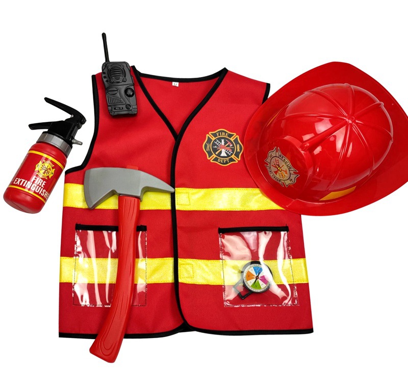 Trẻ em lính cứu hỏa vest 6 mảnh bộ đồ chơi chữa cháy anh hùng chữa cháy trang phục halloween đồ chơi chữa cháy