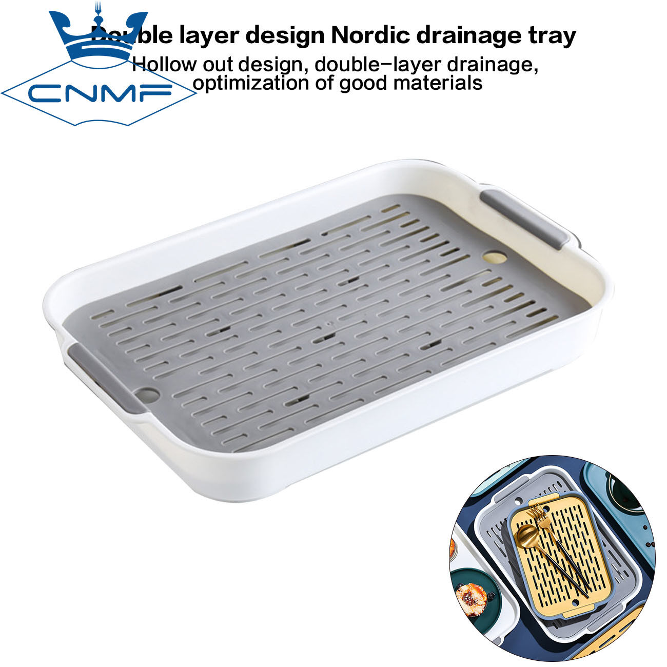 CNMF PP Fruit Double Layer Nordic Style Drain Multifunctional Hollow Tray