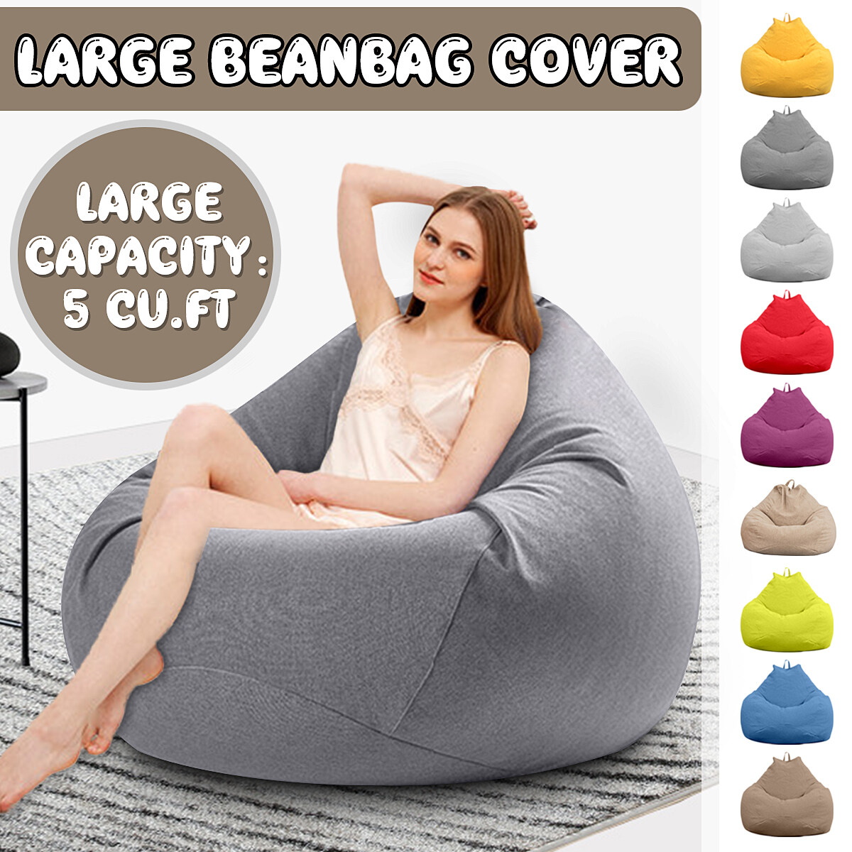 Moda 100x120cm gran sofá cubierta adulto Bean Bag suciedad a prueba de ningún llenador Inicio  sólo cubren-Verde 