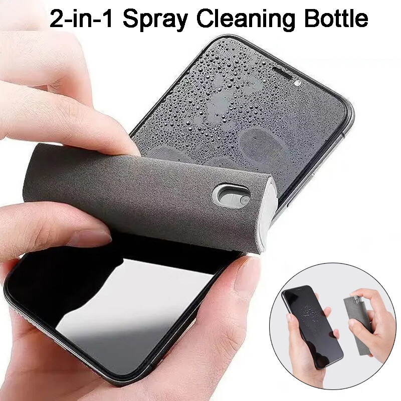 Bình xịt vệ sinh màn hình điện thoại 2 trong 1 mới dụng cụ vệ sinh màn hình điện thoại máy tính bảng cầm tay bộ vải vi sợi dụng cụ vệ sinh