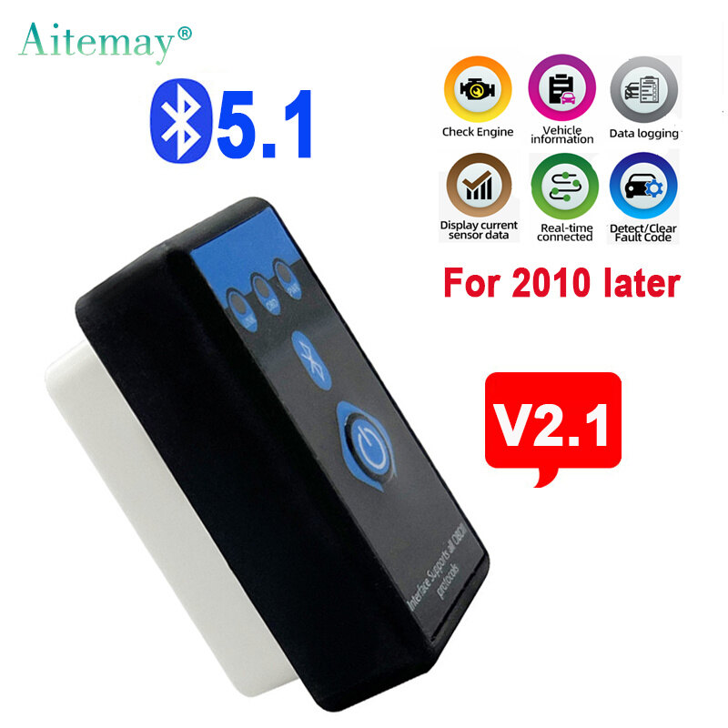 Aitemay Dụng Cụ Chẩn Đoán Xe Hơi Máy Quét ELM327 OBD2 Máy Đọc Mã Android Bluetooth V1.5 V2.1 OBDII ELM 327 Bluetooth OBD 2