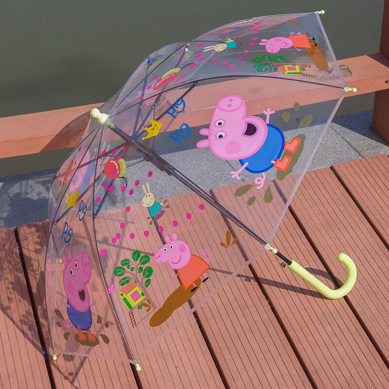卡通透明粉红猪小妹透明儿童雨伞男女孩长柄自动幼儿园小学生雨伞