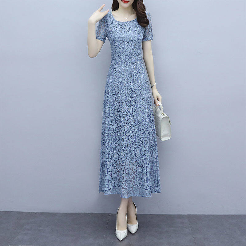 Đầm thời trang nữ chiều dài trung bình đầm ren dự tiệc quấn eo nữ cao cấp hàn quốc dáng chữ a tay ngắn đầm dài