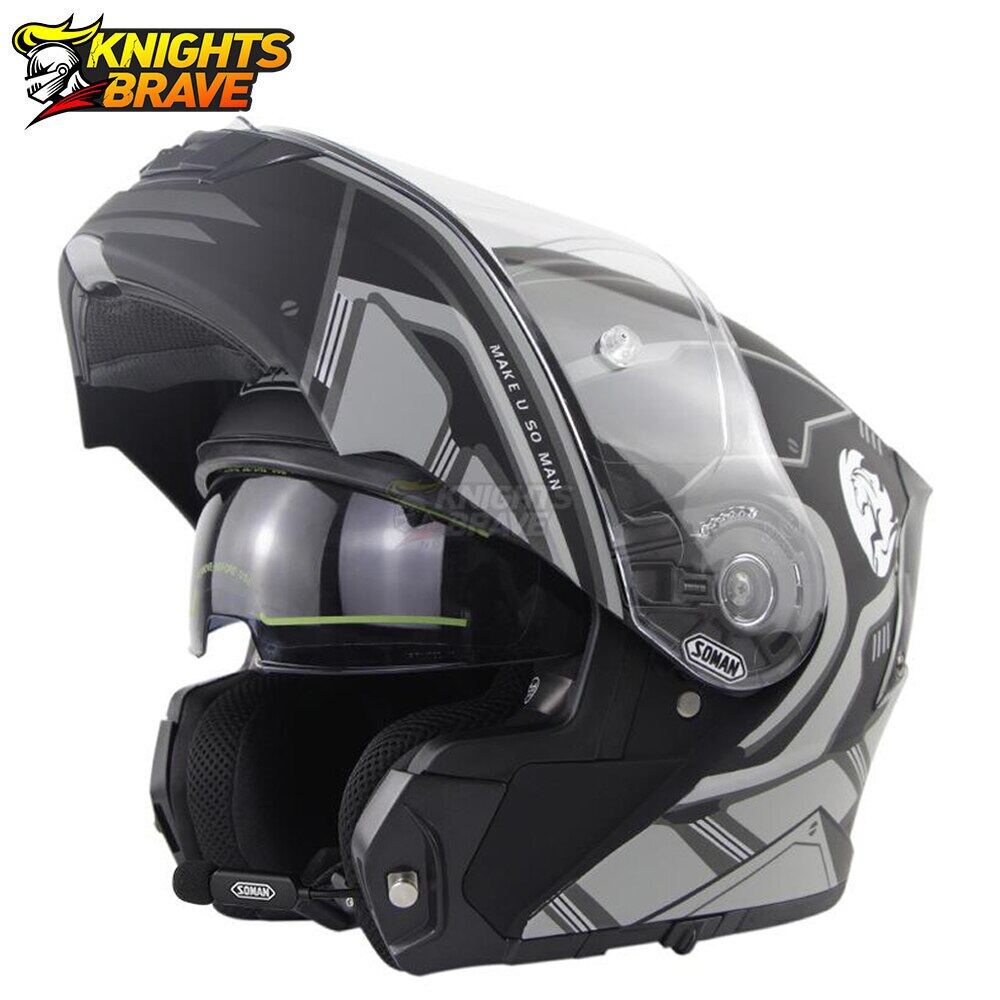 Soman ECE Mũ bảo hiểm xe máy lật lên Visor kép casco Moto người đàn ông Mũ