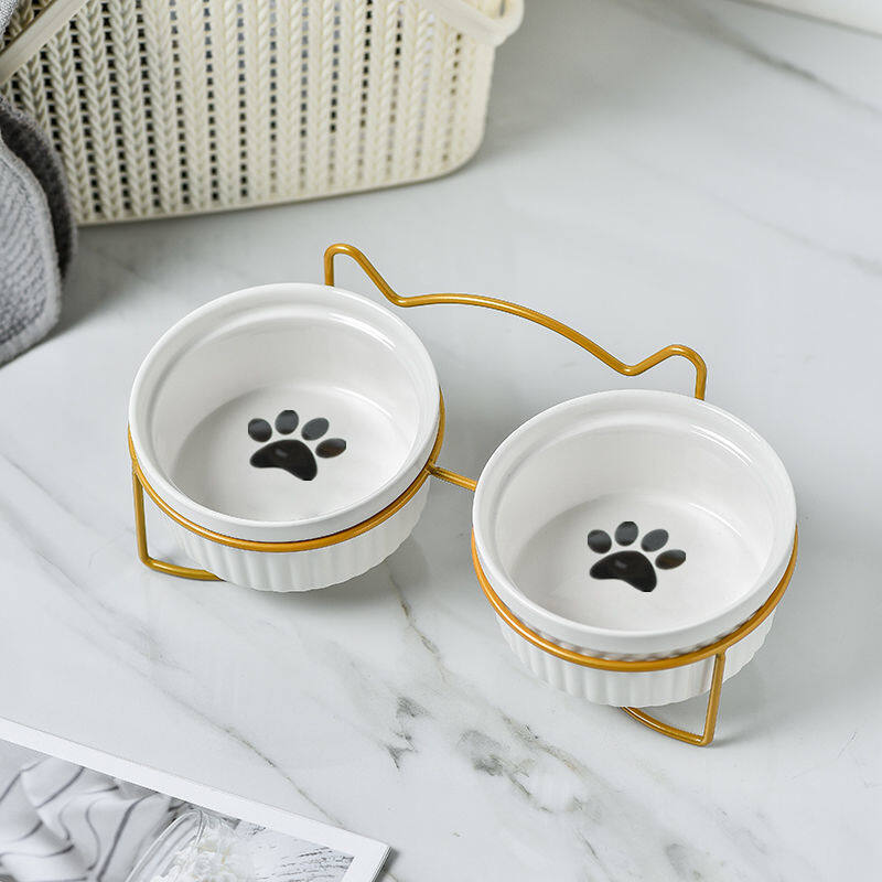 Ceramic Elevated Cat Bowl with Metal Stand Protect Spine Pet Feeder Cute Cartoon Food and Water Feeding Bowls for Cats and Puppy - 6