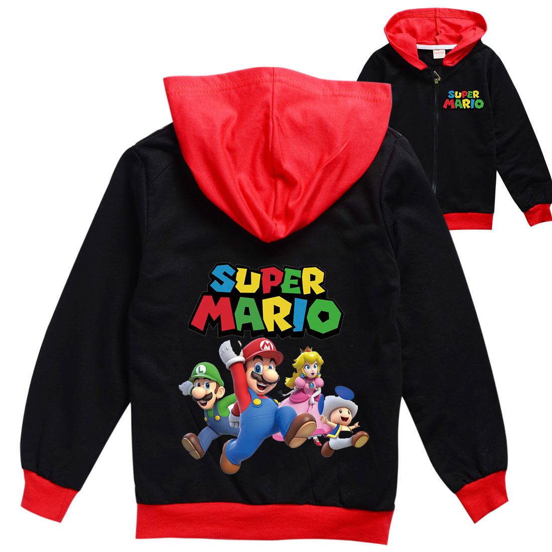 Áo khoác cardigan cho bé trai super mario bros áo khoác có khóa kéo quần áo trẻ em cotton + polyester mùa xuân thu bộ 2 món dài tay áo khoác bé trai bé gái