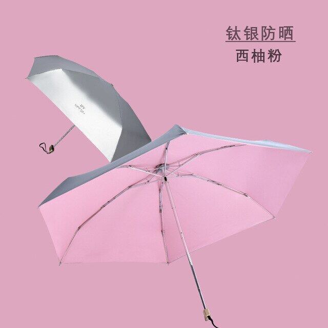 ใหม่ไทเทเนียมเงินแบนห้าพับร่มสำหรับทั้ง Rain และร่มแสงแดด Rain ผู้หญิงร่มขนาดเล็ก