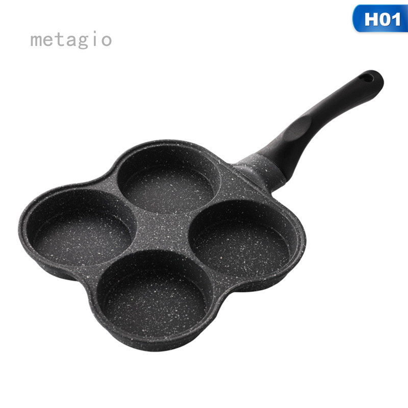 【HOT】metagio Chảo Trứng Ốp La 4 Lỗ Dụng Cụ Làm Bánh Kếp Trứng Burger Nồi Chiên Cán Gỗ Đồ Nấu Nướng