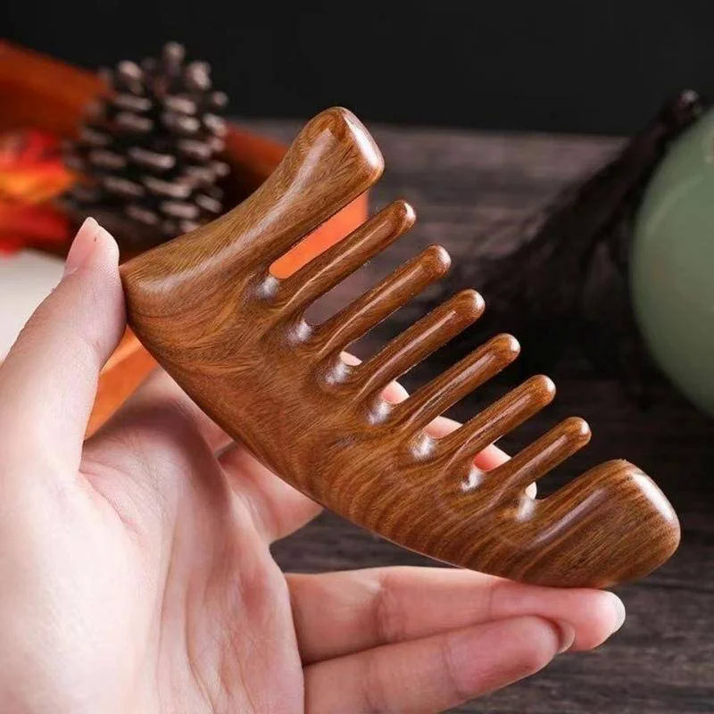Natural Green Sandalwood Wide Tooth Hair Comb, Anti-Static Scalp Massage Wooden Comb For Men Women Gift
_maomaolike.com