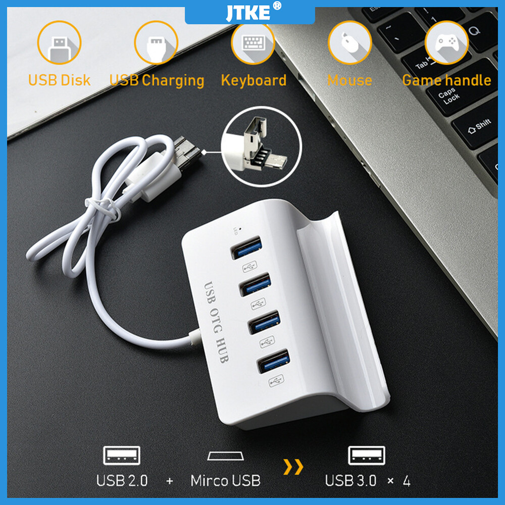 JTKE 4 Cổng Đa USB 3.0 Splitter Micro USB Hub Tốc Độ Cao OTG Hub Cho Windows Tablet, Điện Thoại Thông Minh, PC Với Người Giữ Điện Thoại