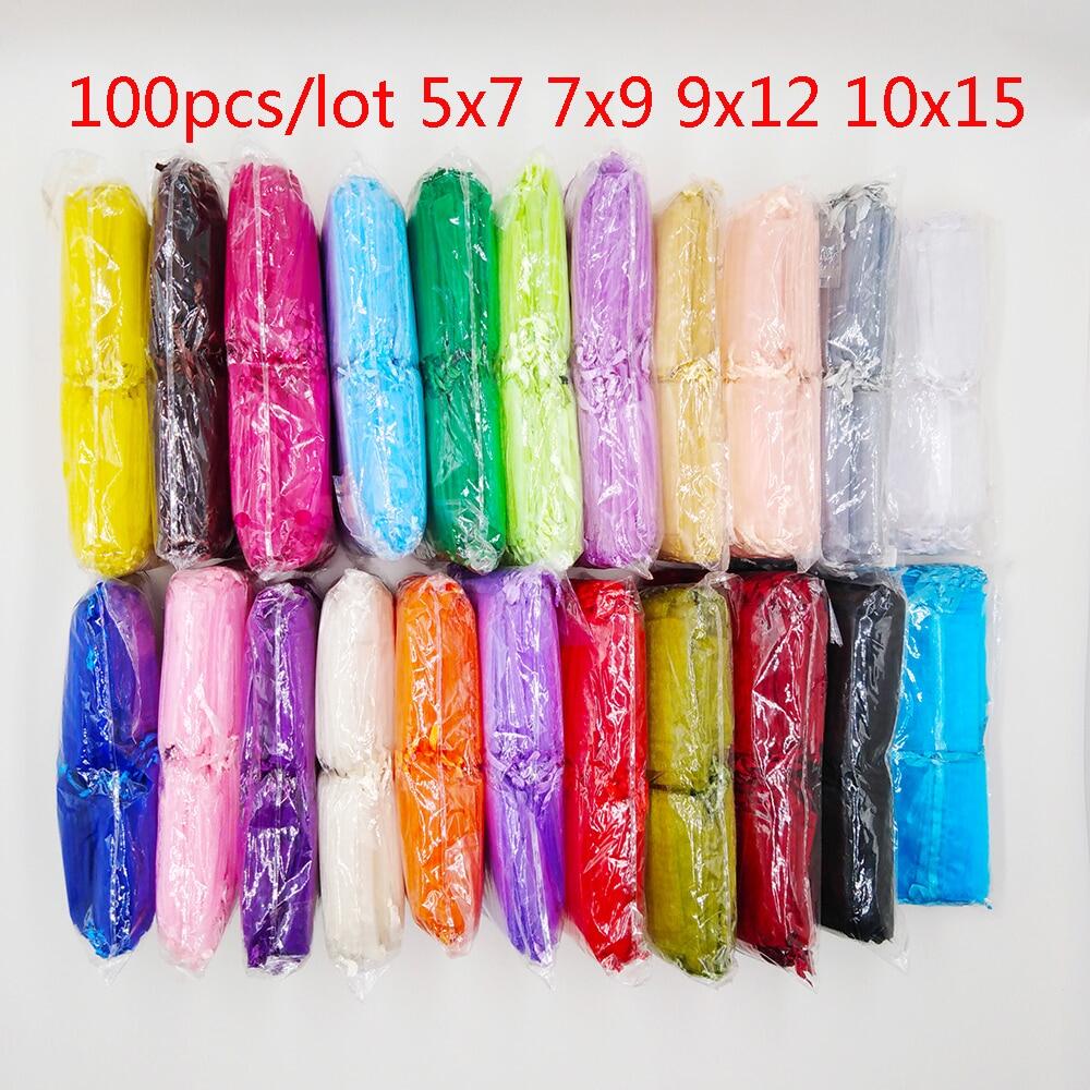 100 Chiếc Túi Organza Dây Rút 5X7 7X9 9X12 10X15Cm Túi Đóng Gói Trang Sức Túi Quà Tặng Tiệc Cưới Túi Quà Sinh Nhật Giáng Sinh