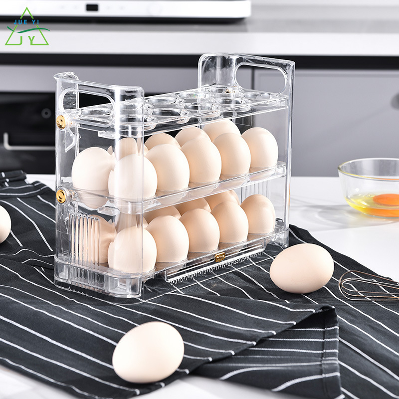 Ks giá đựng trứng có thể lật được hộp đựng trứng ba tầng 30 khay đựng trứng nhà bếp gia đình hộp đựng trứng tủ lạnh