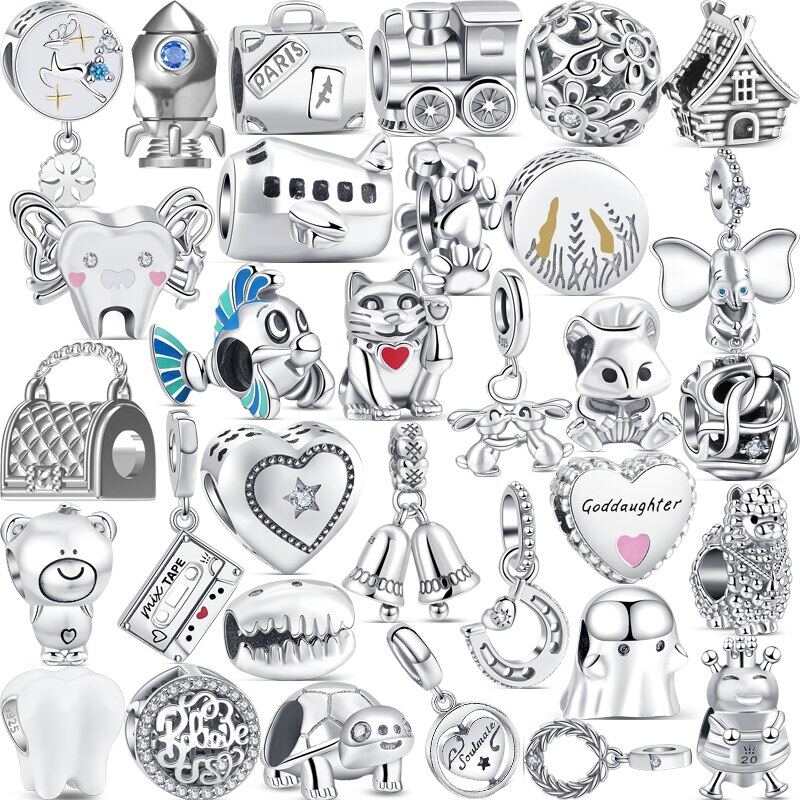 New 925 Bạc Sóc Rùa Voi con mèo may mắn đơn giản thời trang Bead Phù Hợp Pandora Vòng tay hạt charm Tự Làm Phụ Nữ Cô Gái Đồ Trang Sức Ban Đầu