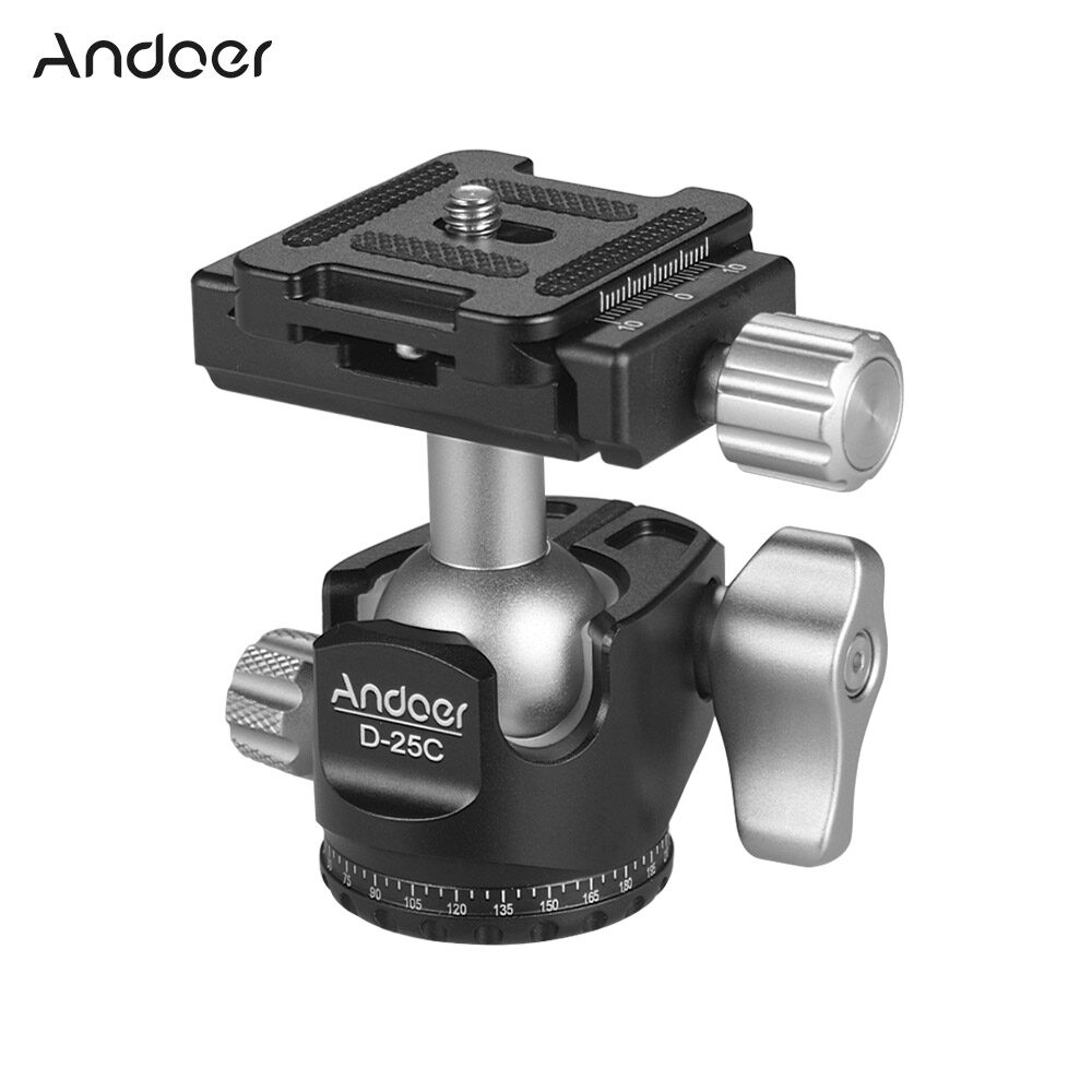 Andoer D-25C Đầu Bi Hai Rãnh Hợp Kim Nhôm Gia Công CNC Mini Ballhead, Trọng Tâm Thấp Cho Chân Máy Ảnh Ba Chân Manfrotto Dành Cho Máy Ảnh DSLR ILDC Tải Trọng Tối Đa 10Kg
