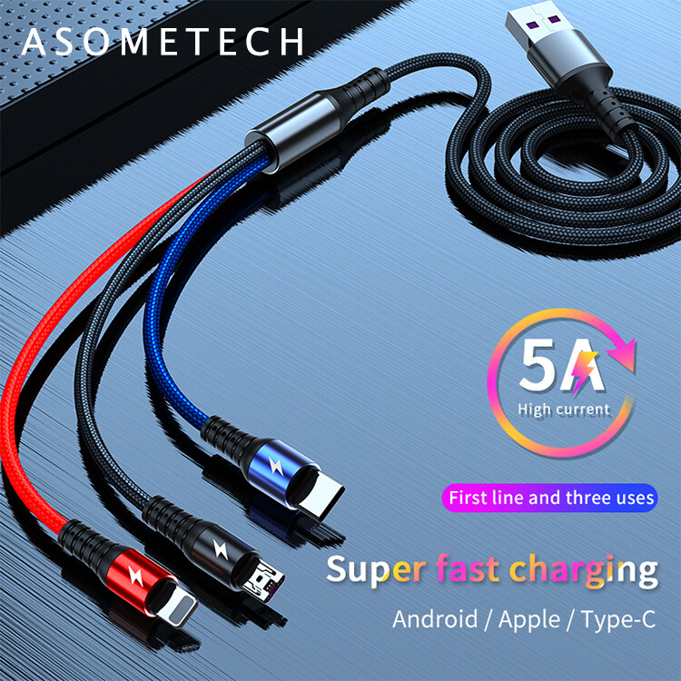 Cáp sạc nhanh 3 trong 1 siêu nhanh, đầu micro usb type c sạc nhanh 3 trong 1 cho iphone 12 11 pro max, samsung, oppo, vivo