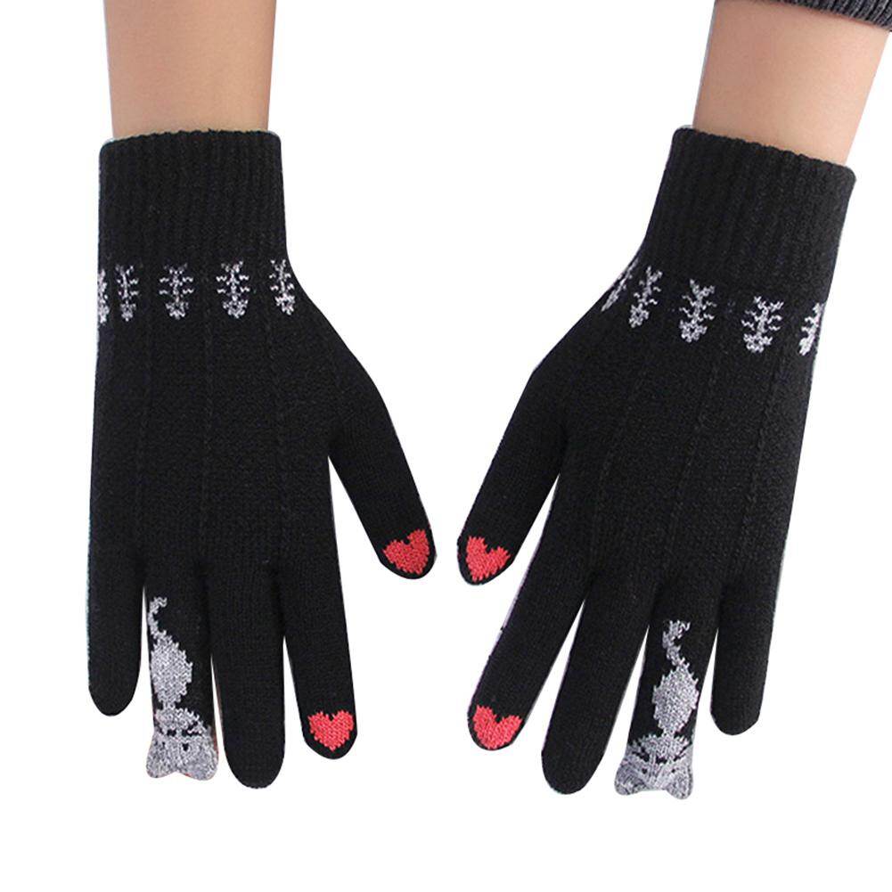 Windycat Winter Women Phim Hoạt Hình Dễ Thương Mèo Găng Tay Màn Hình Cảm Ứng Găng Tay Đan Kín Ngón