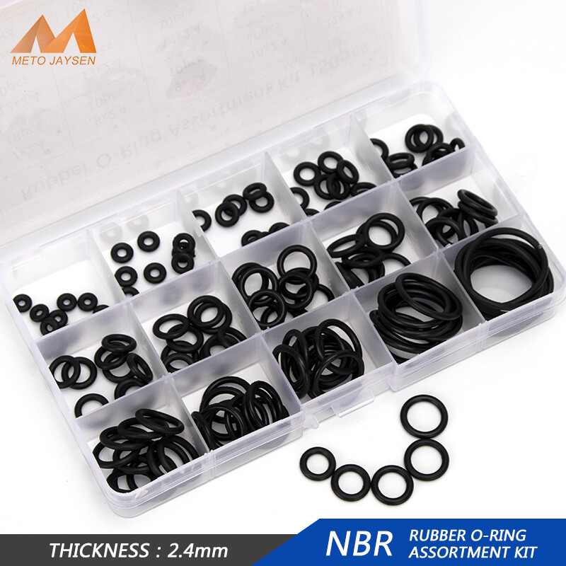 150pcs đường kính 7mm-30mm Độ dày 2.4mm đen NBR Nitrile cao su mối đệm nối bít kín kèm hộp nhựa dq007