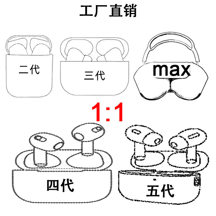 Huaqiangbei 2nd, 3rd, 4th và 5th thế hệ cấu hình cao không khí hàng đầu được trang bị tai nghe Max cho Apple Vỏ tai nghe bluetooth fsiuong