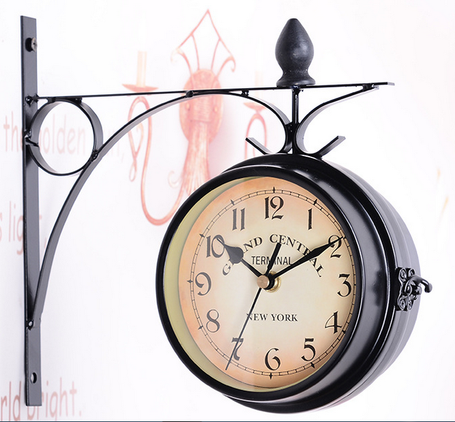 Double Sided Vintage Retro Large Wall Clock Shabby Chic Station Garden