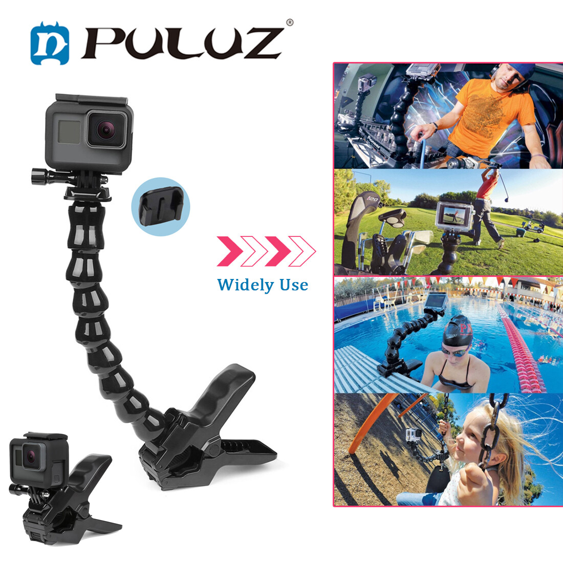 PULUZ Giá Kẹp Máy Ảnh Thể Thao Hành Động Jaws Flex Cho Gopro HERO10 DJI Osmo Action GoPro9 HERO8 HERO7 6 5 4 Phiên Xiaoyi Và Các Máy Ảnh Hành Động Khác