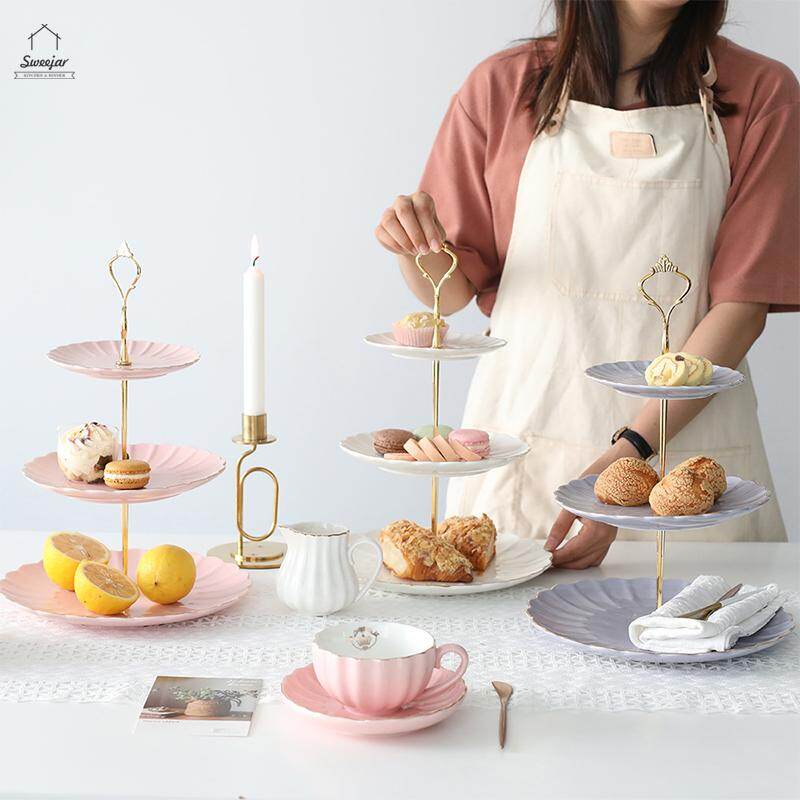 SWEEJAR Khay Đựng Bánh Mứt, Bằng Gốm 3 Tầng Cupcake Đứng, Đĩa Ăn Tráng Miệng Hiển Thị Thực Phẩm Đứng Đảng Đĩa Phục Vụ