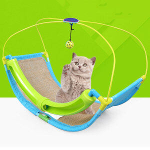 1 Pcs แมวชิงช้าของเล่นเตียงเปล Track ลูกบอลกระดิ่งขาตั้ง Bell ผ้าลินิน Swing ของเล่นแมว