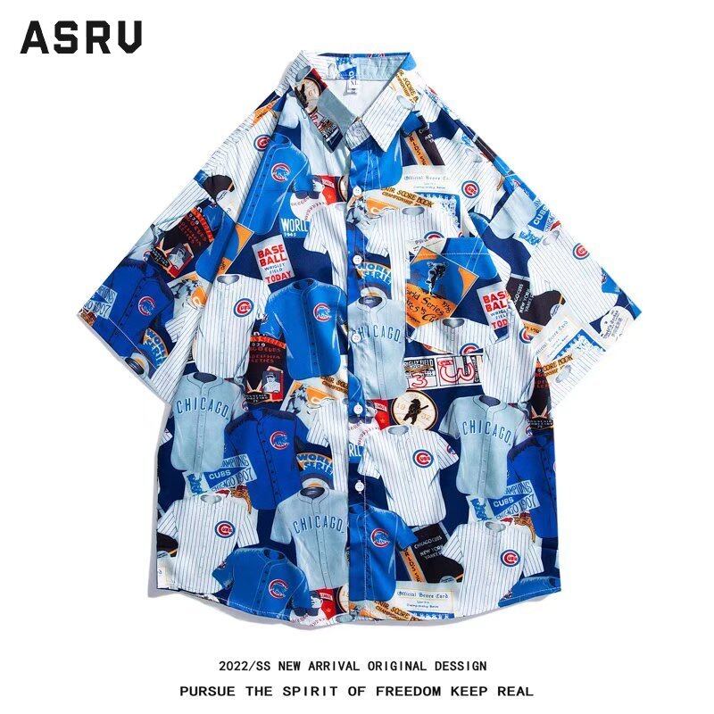 Asrv áo sơ mi áo nam áo boy phố áo sơ mi nam boypro nam áo đơn giản vải cotton rộng in hình hawaiian áo sơ mi ngắn tay nam áo sơ mi tay ngắn đơn giản áo sơ mi ngắn tay