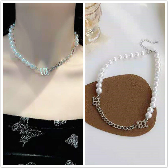 Ins Style Đơn giản Love Letter Ngọc trai khâu vòng cổ phụ nữ Dây chuyền bạc thời trang cá tính Dây chuyền xương đòn cô gái