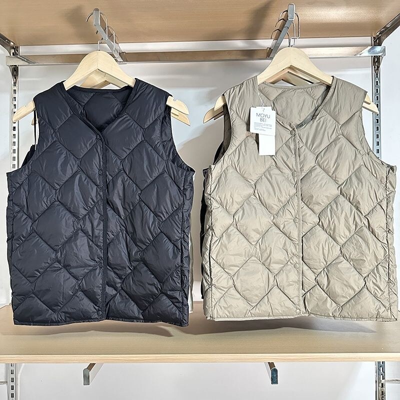 Uniqlo mới Off mùa mới u-family mùa thu và mùa đông phụ nữ cao cấp mỏng nhẹ Áo phao gile xách tay vest v-cổ Áo khoác lông vũ đích thực