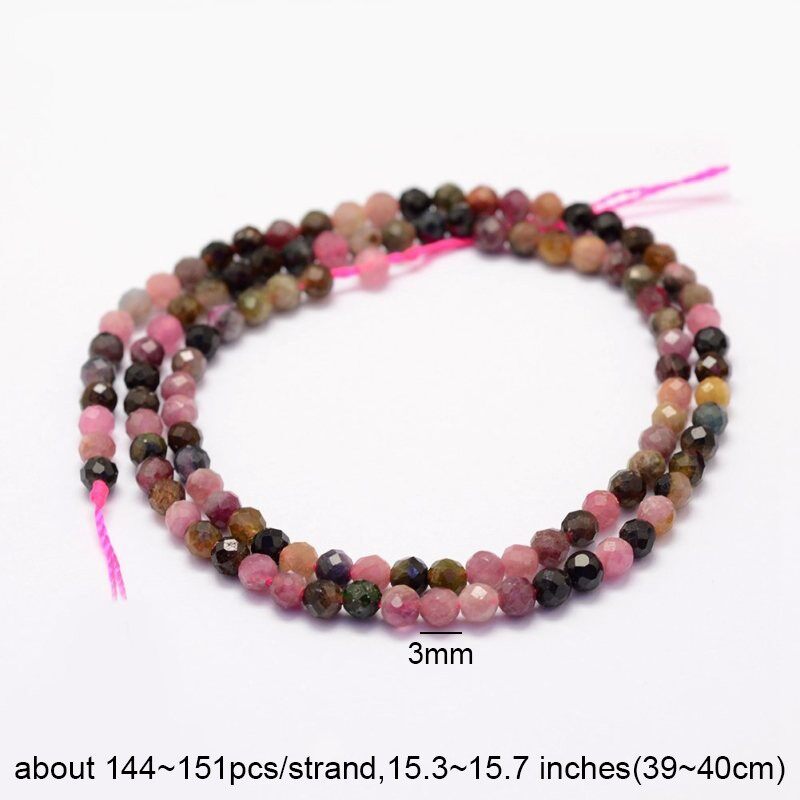 2 Strand Natural Tourmaline Beads Strands Faceted Round for Jewelry Making Stands DIY Crafts 3mm/4mm