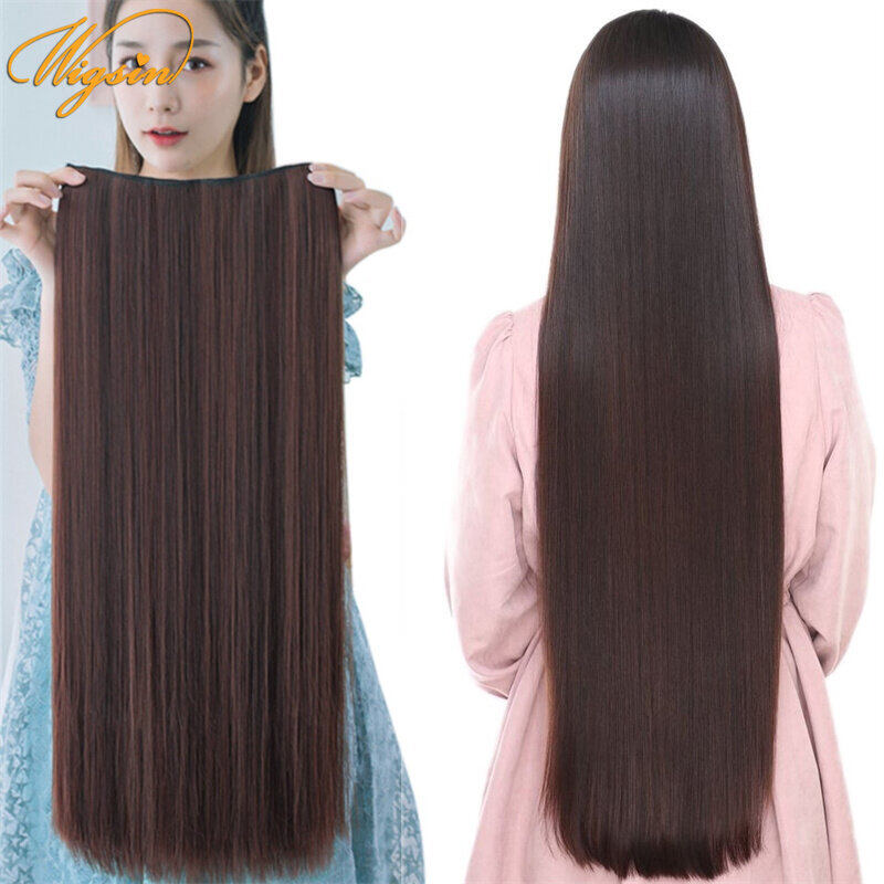 60cm/80cm Long Straight Hairpiece Invisible Natural Synthetic 5 Clip In One Pieces Hair Extension for Women