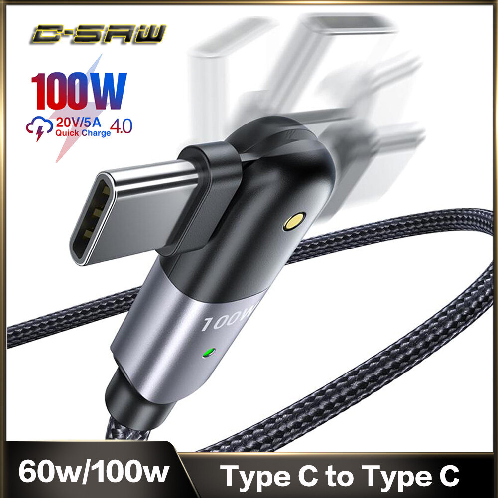 C-SAW Xoay 180 ° 5A 60W/100W Cáp USB Type C Sang Type C PD Cho Ipad Pro 2020 Huawei Samsung Galaxy S9 S10 S20 Note 10 Note 20 Nintendo Switch Dây Sạc Nhanh Cho Macbook Pro hỗ Trợ Cáp USB 4.0 Sạc Nhanh