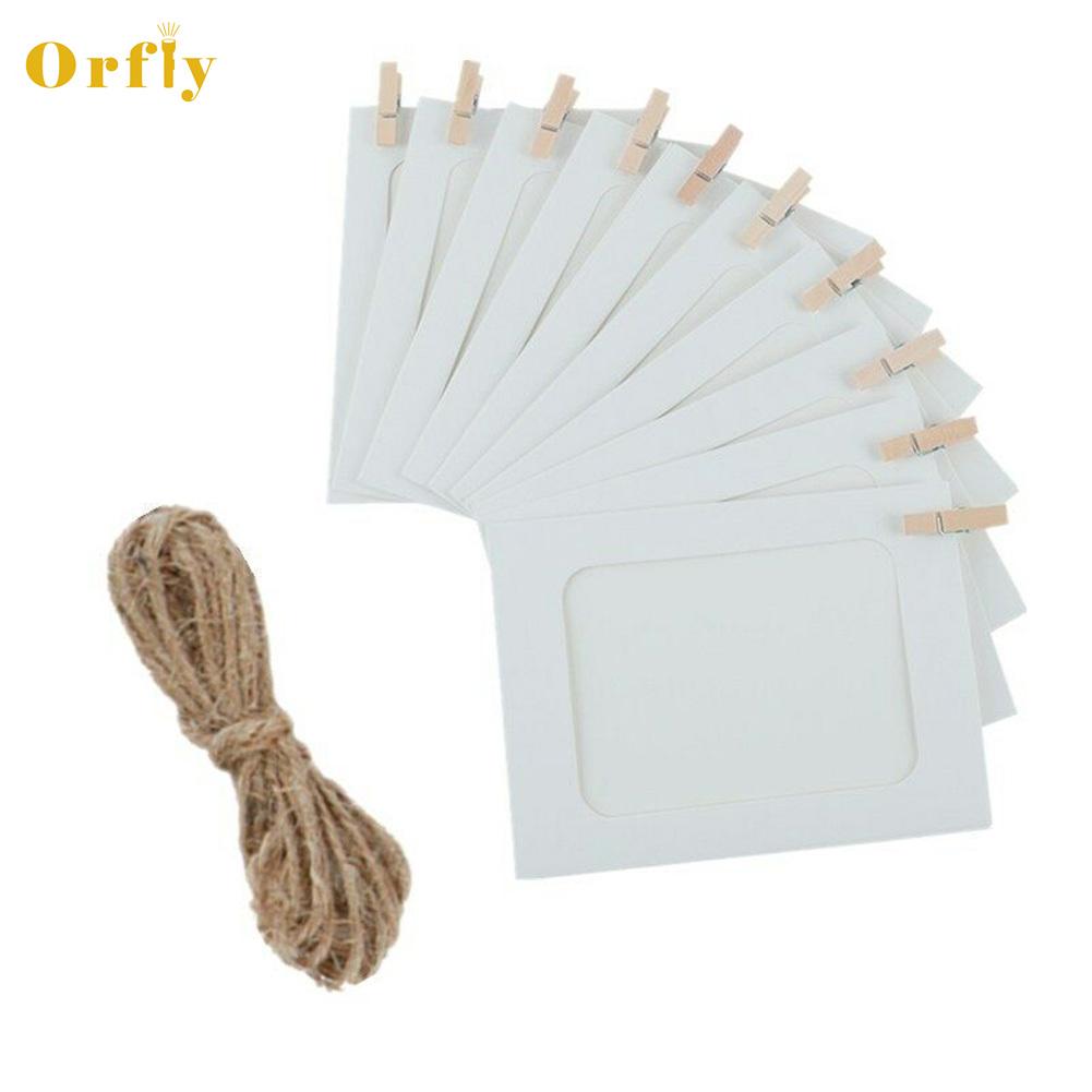 Orfly 10 ชิ้นกรอบรูปกระดาษแขวนผนังอัลบั้มรูปภาพเชือกคลิป DIY ตกแต่งบ้าน