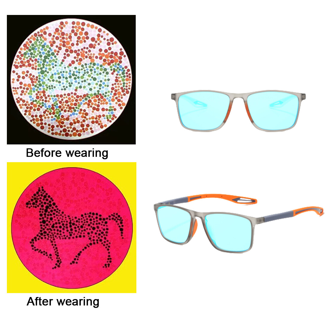 1pc New Red Green Color-blindness Glasses Blind Corrective Glasses Driver Glasses Blind Weak Glasses Sports Anti Slip Color Weakness Glasses
