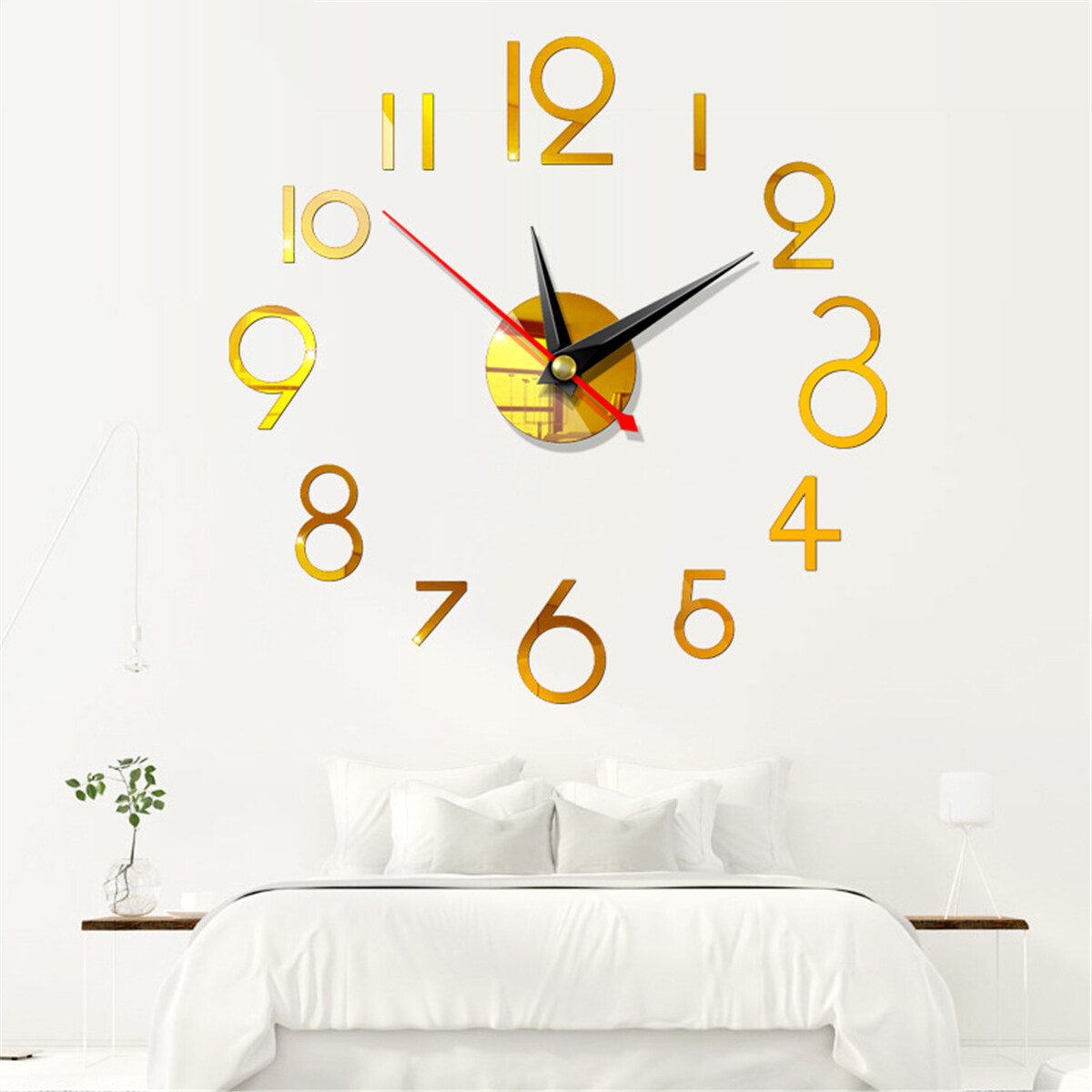 Generic DIY Wall Clock 3D Surface Mirror Numerals Room Office Sticker