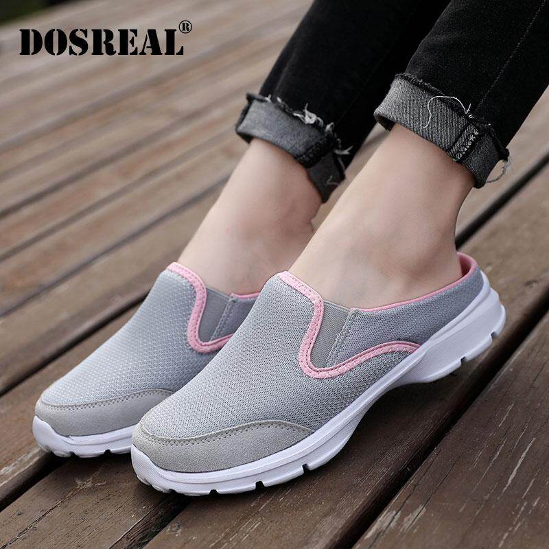 DOSREAL Sneakers Women Mesh Breathable Flat Bottom Slip On Half Slippers Casual Shoes Running Sport Shoes Big Size 35-42 ราคา 550 บาท*ส่งฟรี