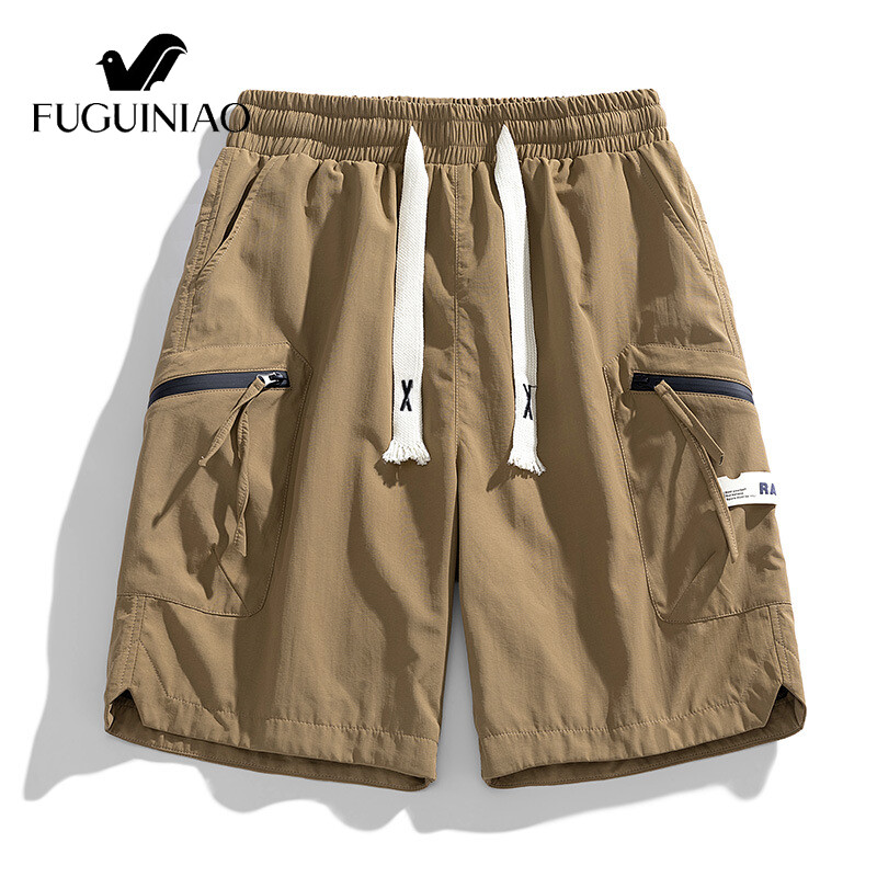 Fuguiniao quần short nam mùa hè nhiều túi quá khổ lỏng Băng quần sooc