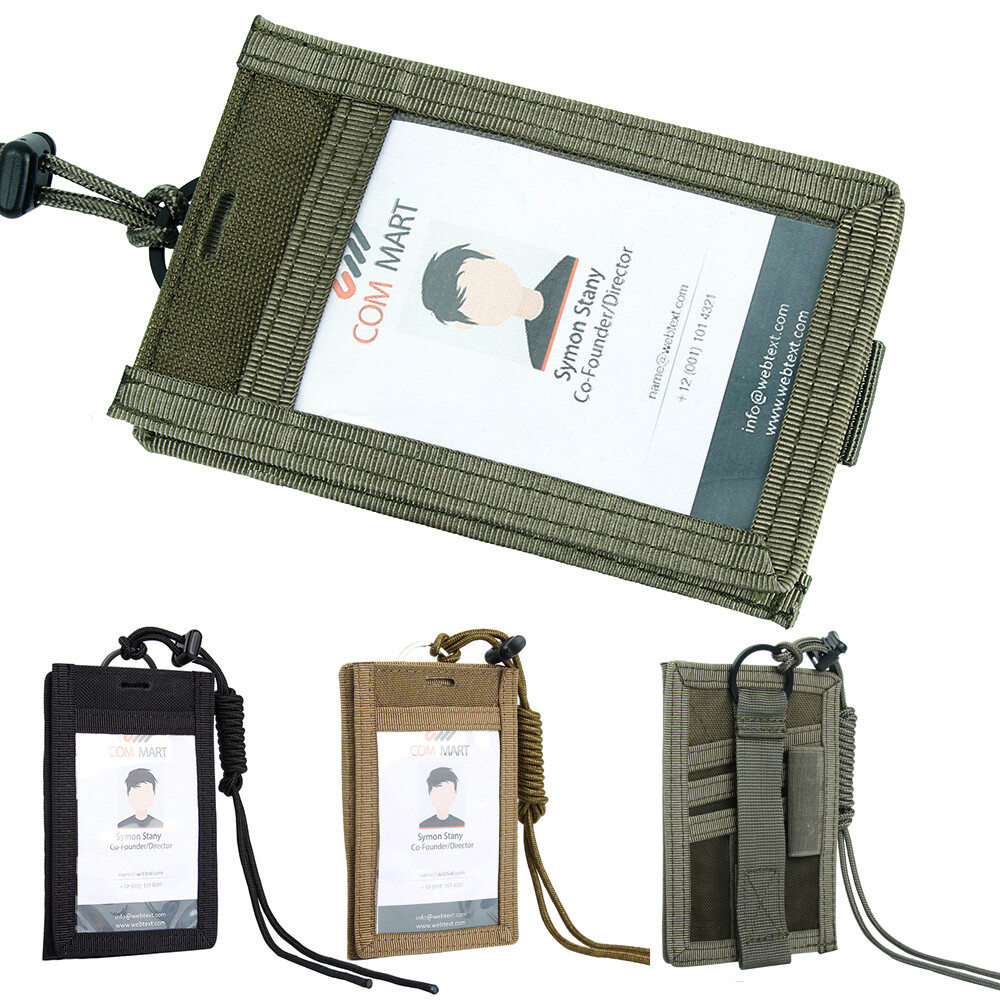 NEW Tactical MOLLE ID Card Holder Hook Loop Patch Tour Guide Badge Holders Outdoor Travel Pouch Pen Purse and Nylon Lanyard Credit Card Organizer Name Tag Cases