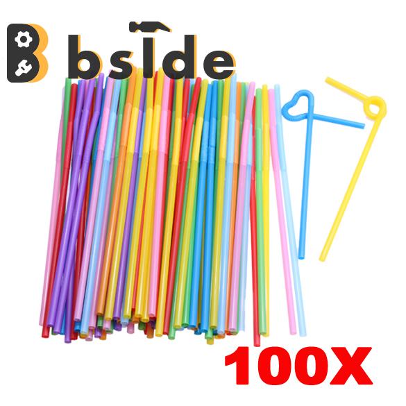 [Bside Tool Store] 100 Pcs Flexible Plastic Bendy Mixed Colours Party Disposable Drinking Straws ราคา 32 บาท*ส่งฟรี
