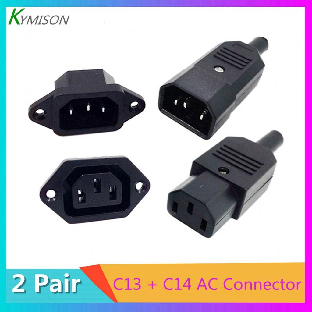2 Pair/ 4 Cái IEC320 C14 C13 Điện AC Ổ Cắm 3 Nữ Nam Đầu Vào Cắm Nối 3pin Ổ Cắm Gắn Kết