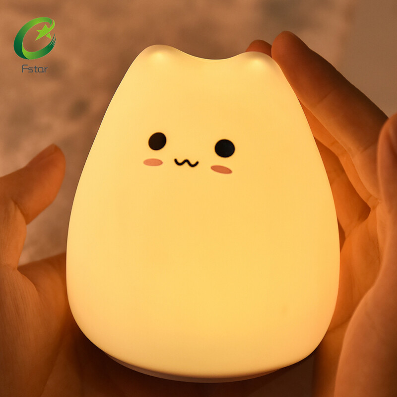 FStar Mini Cute Cartoon Cat Shaped Pat Light Lamp Soft Silicone Nightlight for Kids Room Decor