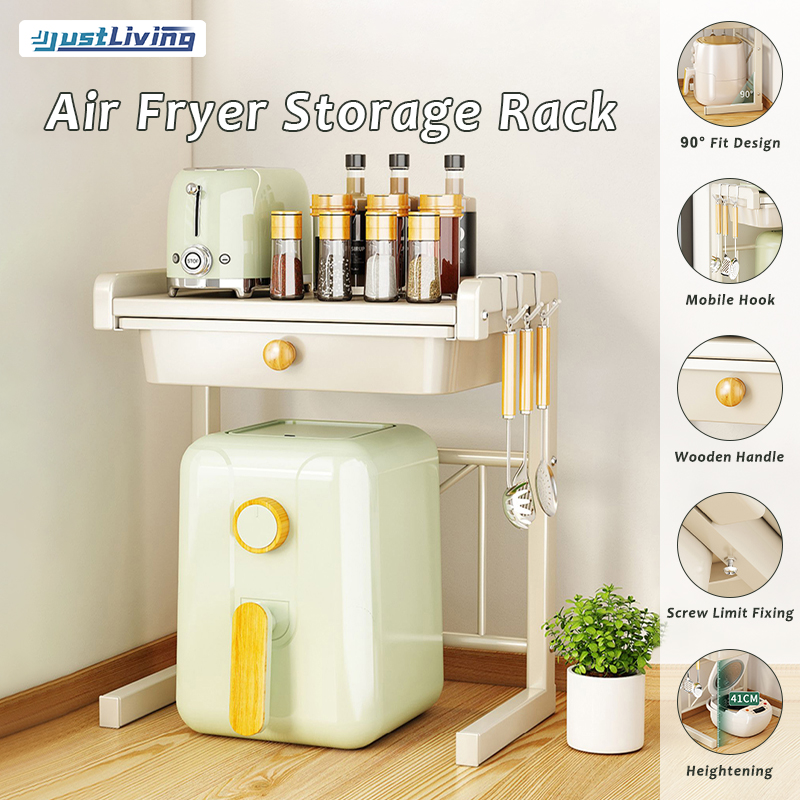 JustLiving 1PC Cookware Shelf Kitchen Shelf With Drawer Rice Cooker Oven Microwave Air Fryer Countertop Small Appliances Storage Rack Kitchen Shelf Countertop Household Hot Water Kettle Small Appliance Organizer ราคา 1,393 บาท*ส่งฟรี