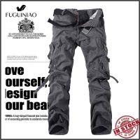 Fuguiniao High quality  Fashionable 100% Cotton Male Pants Multi-Pocket Solid Mens Cargo Pants Good Quality Mens Pants  army green big pockets decoration mens Casual trousers easy wash male autumn army pants for male