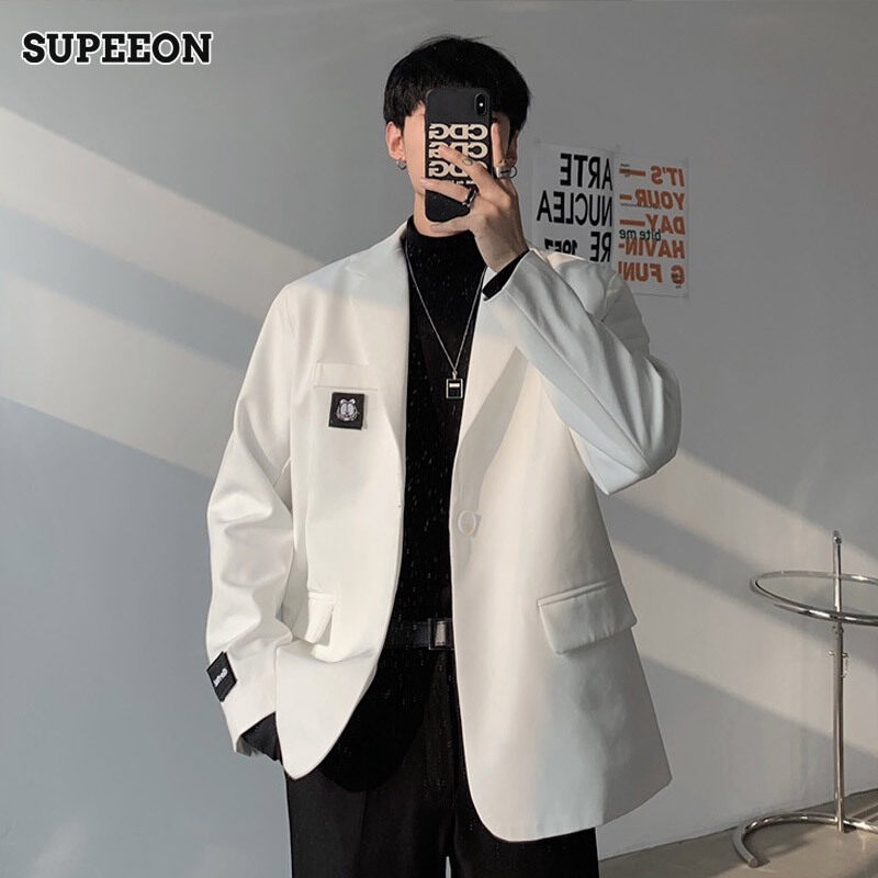 SUPEEON丨Áo Blazer Nam Màu Trắng Bộ Đồ Thường Ngày Đẹp Trai Và Thời Trang Phong Cách Hàn Quốc Dáng Rộng Và Thoải Mái